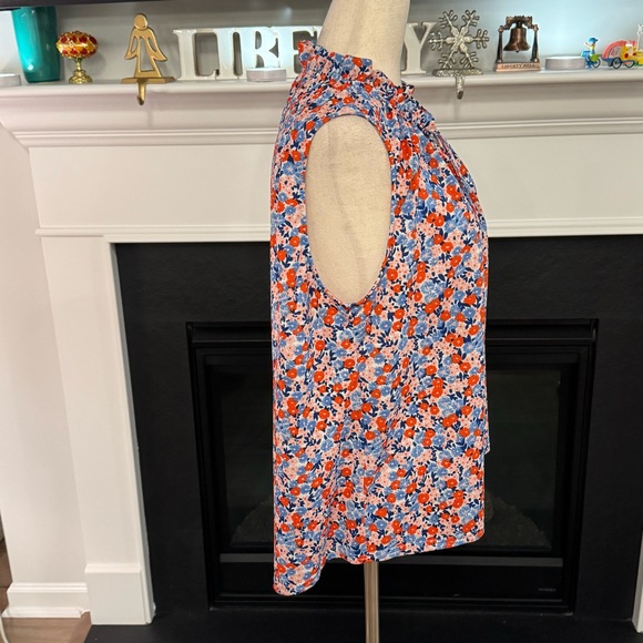 🌸 Melloday Floral Ruffle-Neck Blouse – Blue/Red/White (Size Large) - Picture 4 of 6